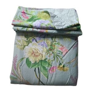 Yves Delorme Set Flat Sheet+ 2 Shams Bouquets Floral Multi Cotton Sateen France